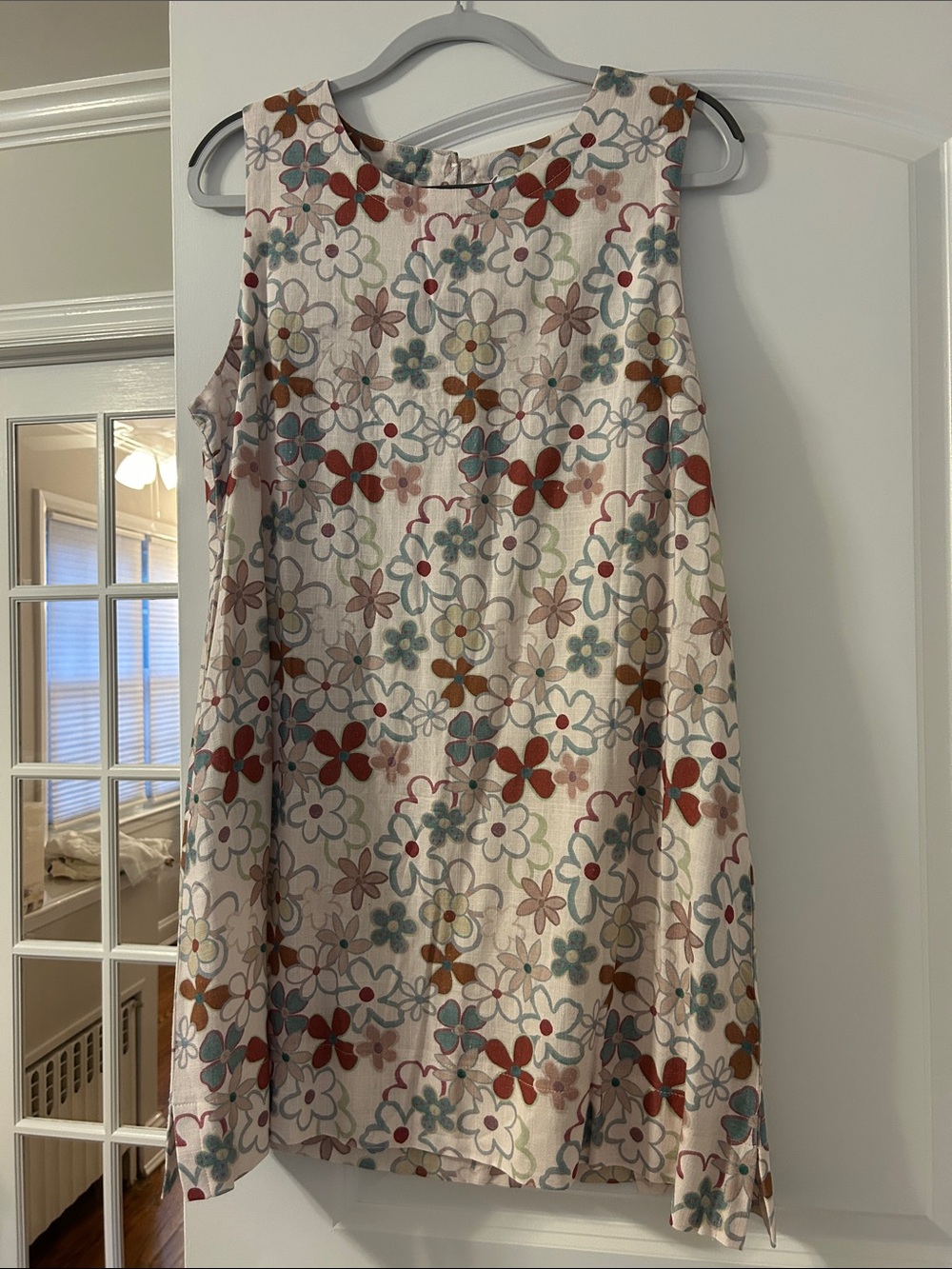 Petal & Pup Cream Floral A-Line Dress with Rust and Blue Accents